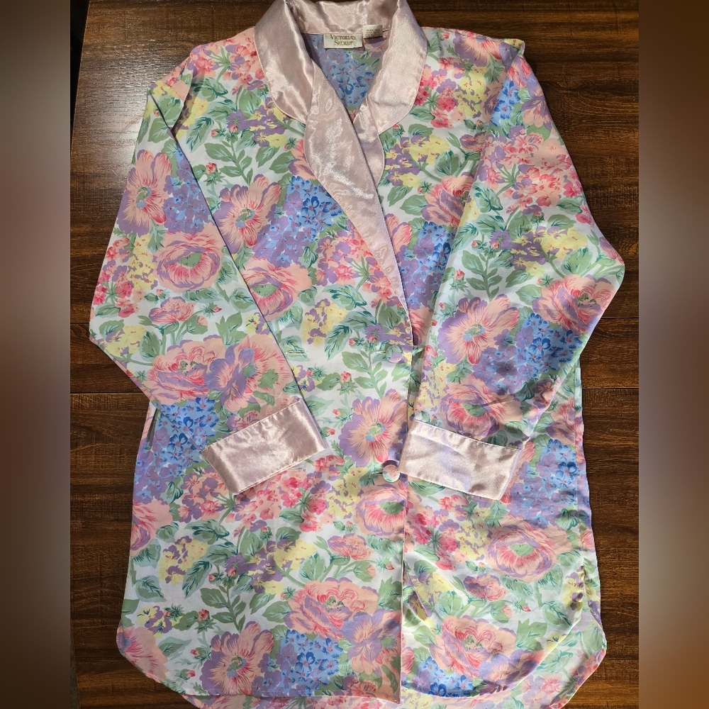 Vintage Victoria Secret Gold Label Floral Print Robe Dressing Wrap Lingerie L